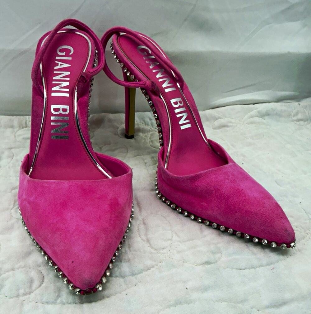 Gianni Bini women’s 10 pink suede slingback pointed toe rhinestone stiletto glam